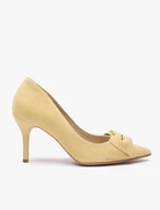 Leuchtend gelbe Pumps mit Schleife und Stilettoabsatz