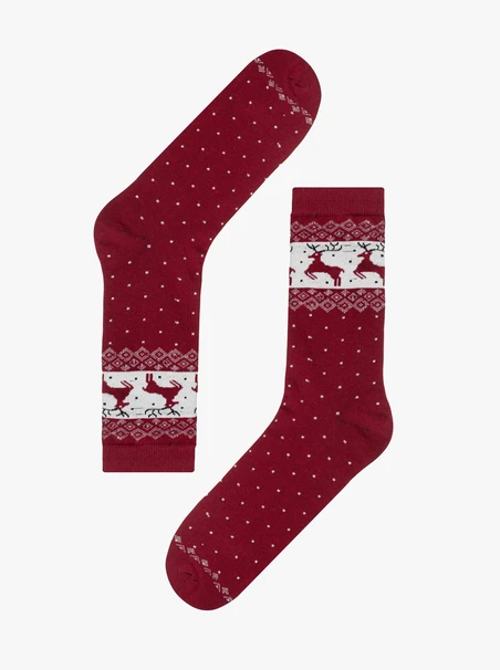 Kastanienbraune Unisex-Weihnachtssocken mit Rentier
