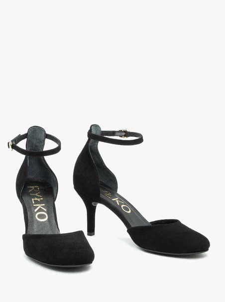 Schwarze Riemchenpumps aus Veloursleder