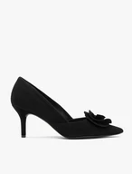 Schwarze Pumps aus Veloursleder mit Blumendetails