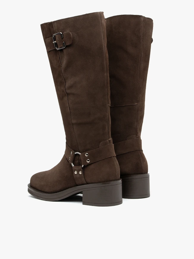 Dunkelbraune isolierte Biker-Stiefel aus Schafsleder
