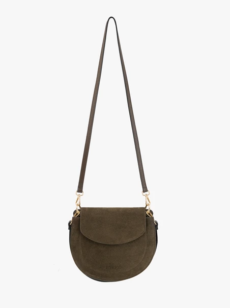 Braune mittelgroße Handtasche aus genarbtem Leder und Velours