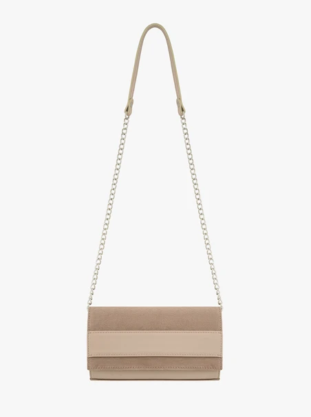 Beigefarbene zweifarbige Ketten-Clutch-Tasche
