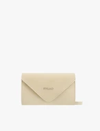 Beigefarbene Leder-Clutch-Tasche mit Kettenriemen