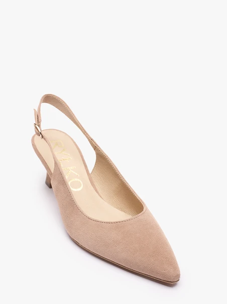 Beigefarbene Slingback-Pumps ohne Absatz