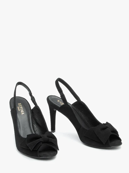 Schwarze Peep-Toe-Sandalen mit Schleife