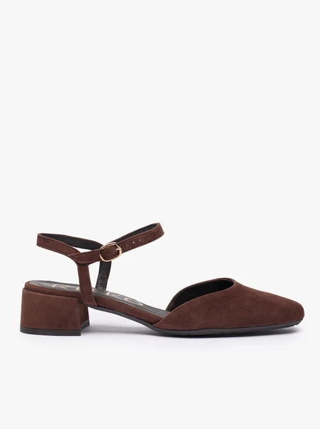 Dunkelbraune Slingback-Pumps mit niedrigem Schaft