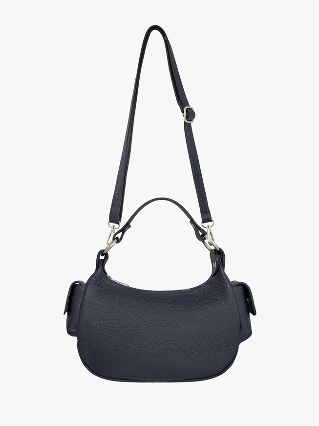 Marineblaue vollnarbige Lederhandtasche