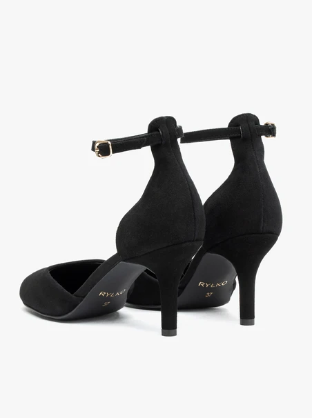Schwarze Riemchenpumps aus Veloursleder