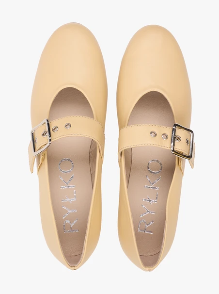 Leuchtend gelbe Mary Jane Ballerinas mit Riemen