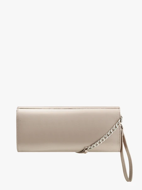 Längliche Platin-Clutch-Tasche mit Kette
