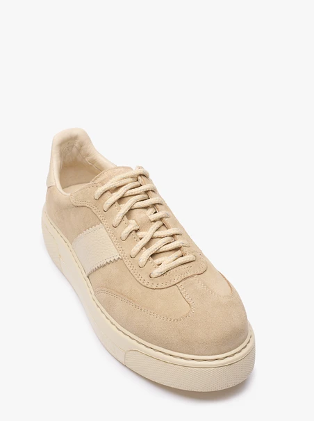 Beige Turnschuhe aus Leder und Velours