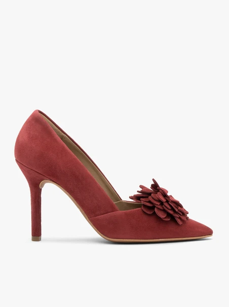 Kastanienbraune Blumen-Stiletto-Pumps