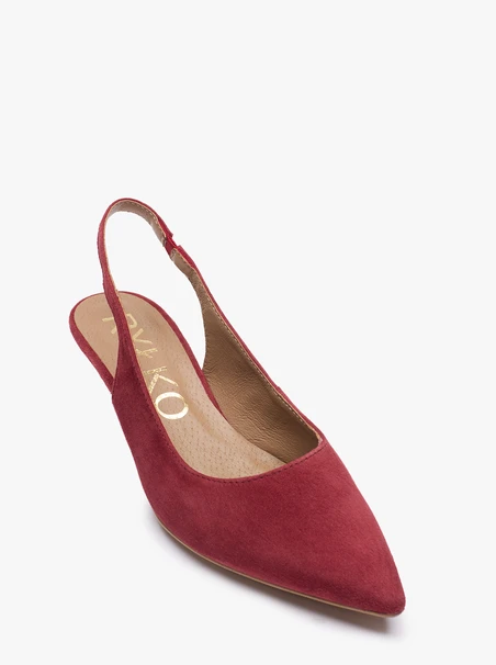 Kastanienbraune Slingback-Pumps ohne Absatz