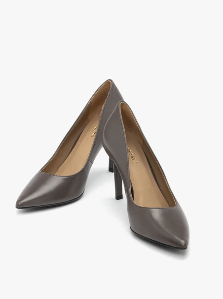 Graue Stiletto-Pumps aus Leder