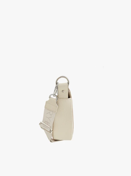 Cremefarbene, halbrunde Handtasche aus Leder und Velours