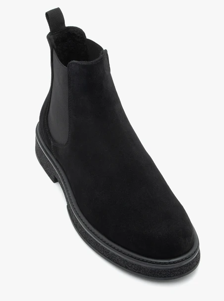 Schwarze Veloursleder-Pantoffeln