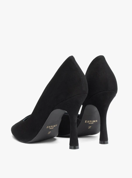 Schwarze Pumps mit Flare-Absatz aus Velours