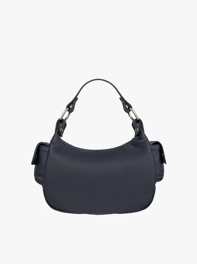 Marineblaue vollnarbige Lederhandtasche