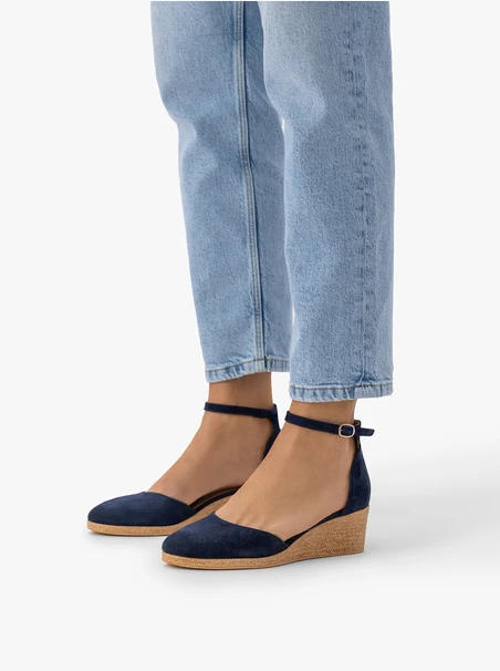 Marineblaue Espadrilles aus Veloursleder auf Plateausohlen
