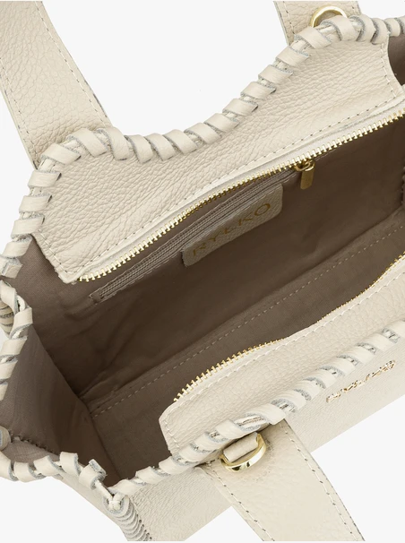 Cremefarbene Lederhandtasche