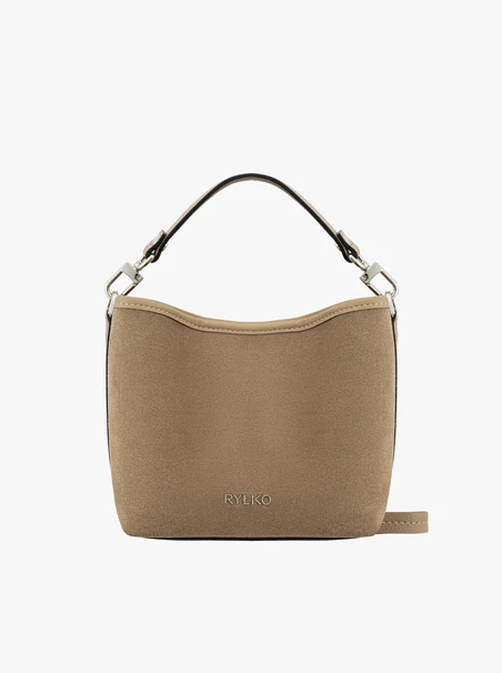 Beigefarbene Handtasche aus Leder und Velours