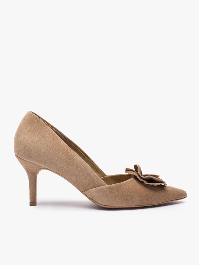 Hellbraune Blumen-Stiletto-Pumps