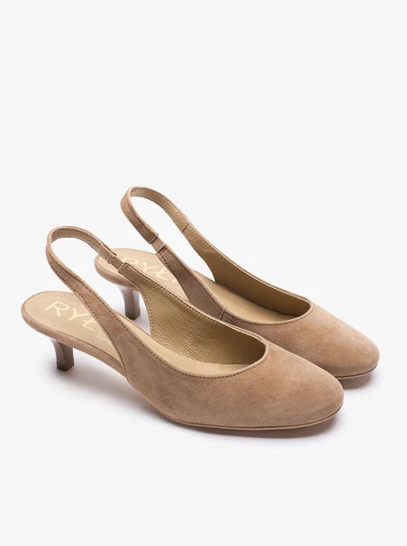 Hellbraune Slingback-Pumps ohne Absatz