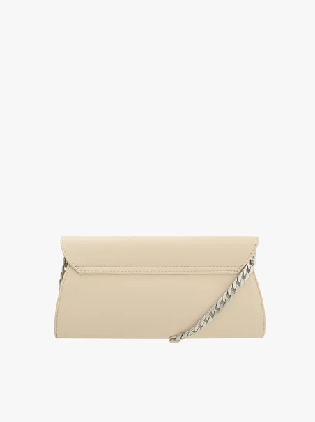 Beigefarbene Leder-Clutch-Tasche mit Kettenriemen