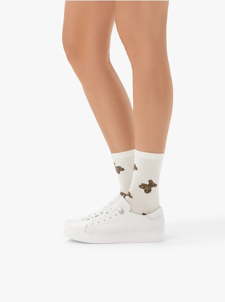 Weiße Damen-Socken mit Teddybären