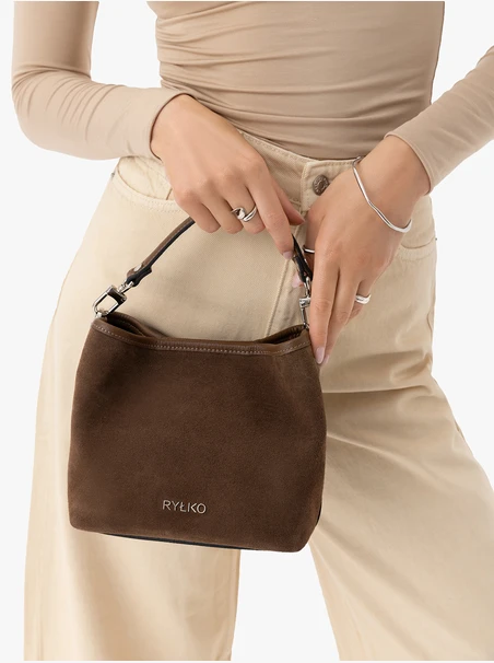 Handtasche aus braunem Leder und Velours