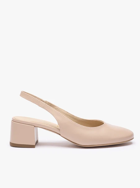Beigefarbene Slingback-Pumps ohne Absatz