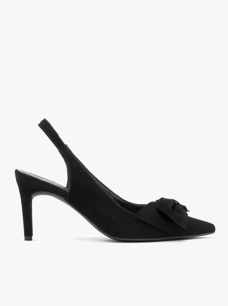 Slingback-Pumps aus Velours mit Schleifenverzierung