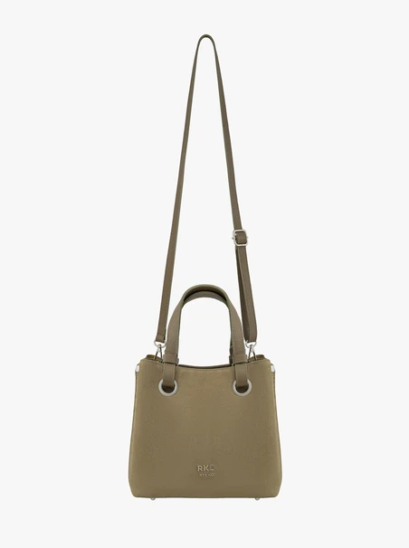 Handtasche aus olivfarbenem Leder und Velours