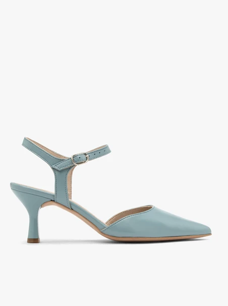 Blaue Pumps mit lackiertem Absatz