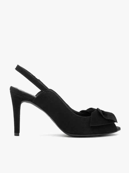 Schwarze Peep-Toe-Sandalen mit Schleife