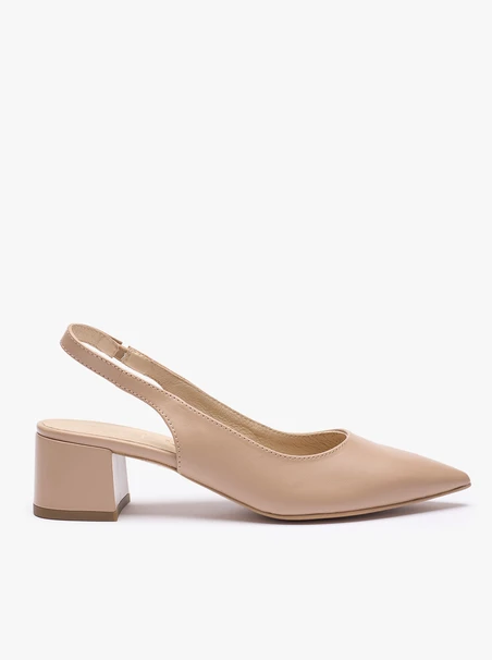 Beigefarbene Slingback-Pumps ohne Absatz mit Stilettoabsatz