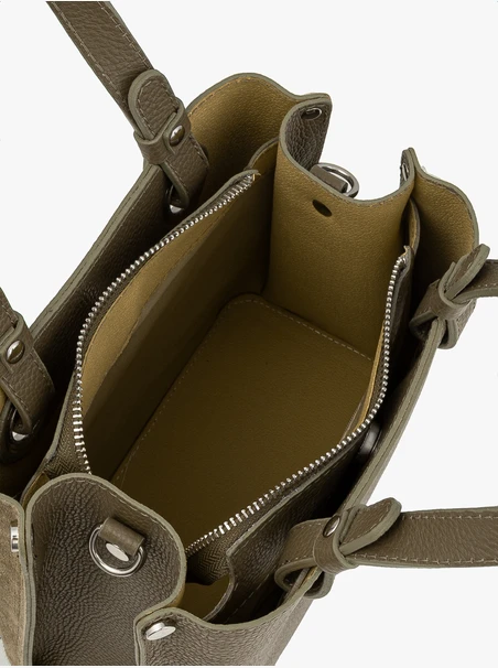 Handtasche aus olivfarbenem Leder und Velours