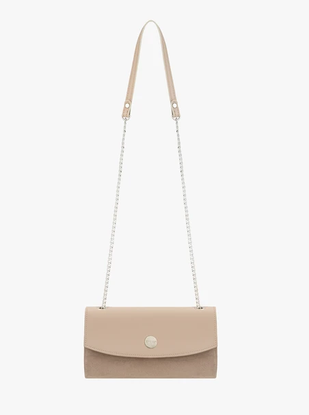Beigefarbene Kupplungstasche mit Kette