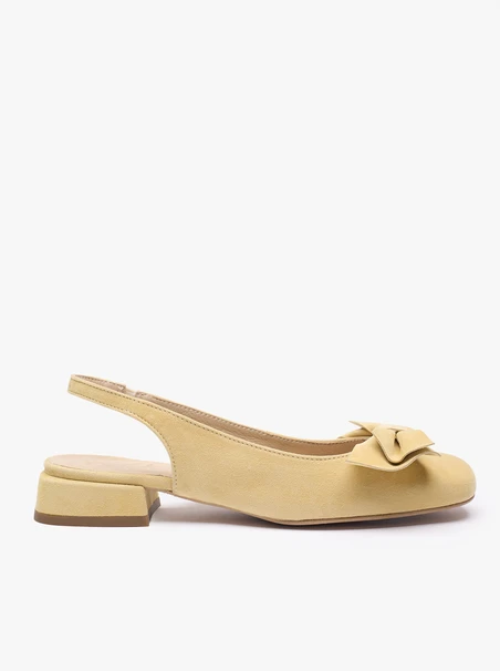 Leuchtend gelbe Slingback Pumps ohne Absatz mit Schleife