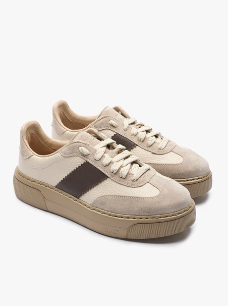 Beige Turnschuhe aus Leder und Velours