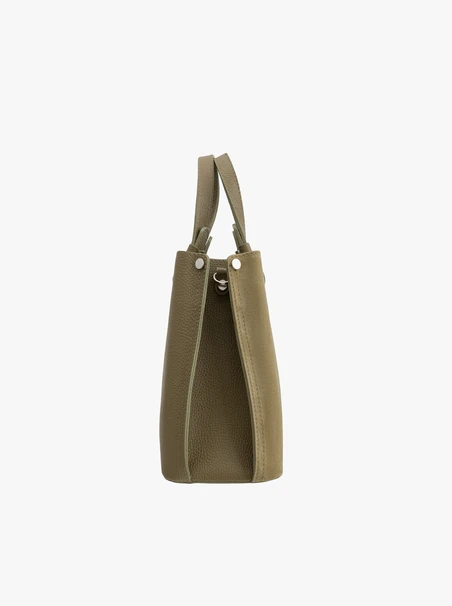 Handtasche aus olivfarbenem Leder und Velours