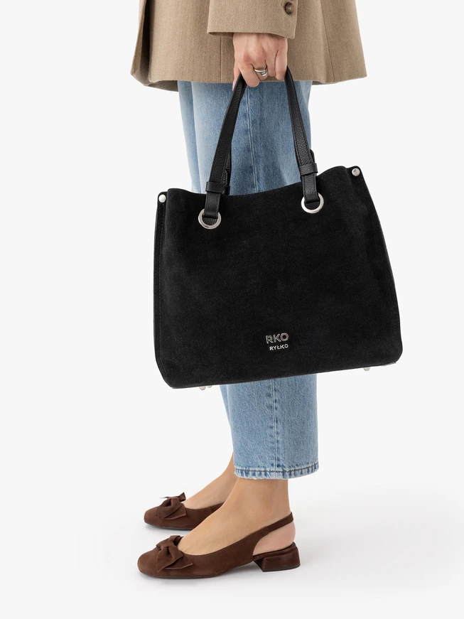 Handtasche aus schwarzem Leder und Velours