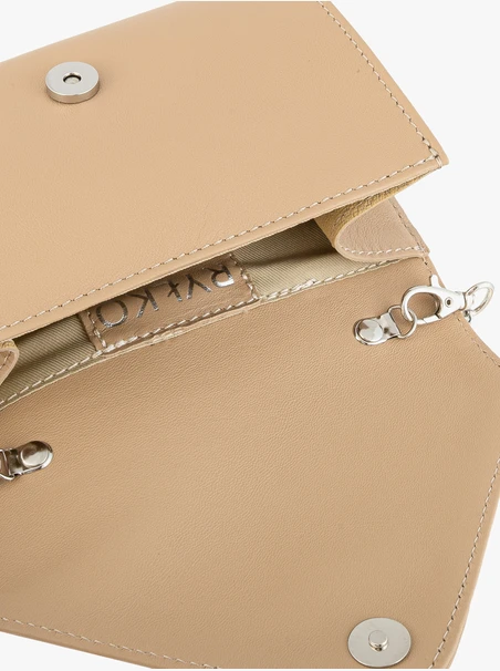Dunkelbeige Leder-Clutch-Tasche mit Kettenriemen