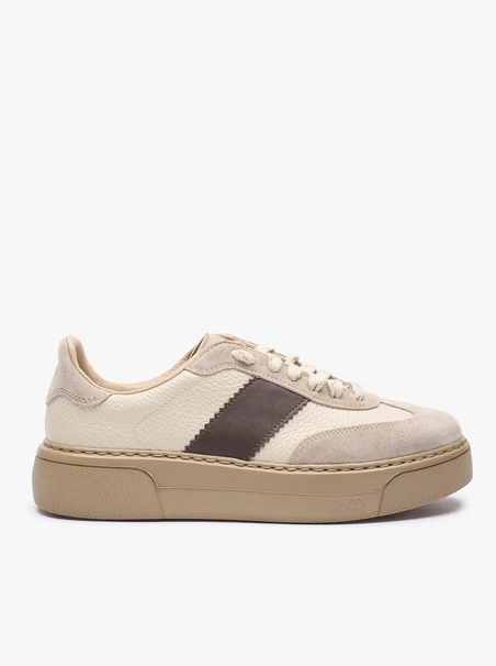 Beige Turnschuhe aus Leder und Velours