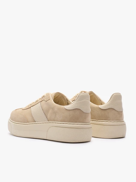Beige Turnschuhe aus Leder und Velours
