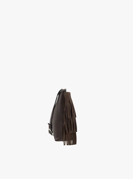 Dunkelbraune Handtasche mit Fransen