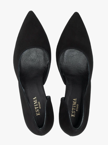 Schwarze Pumps mit Flare-Absatz aus Velours