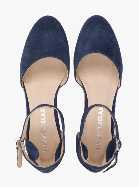 Marineblaue Espadrilles aus Veloursleder auf Plateausohlen