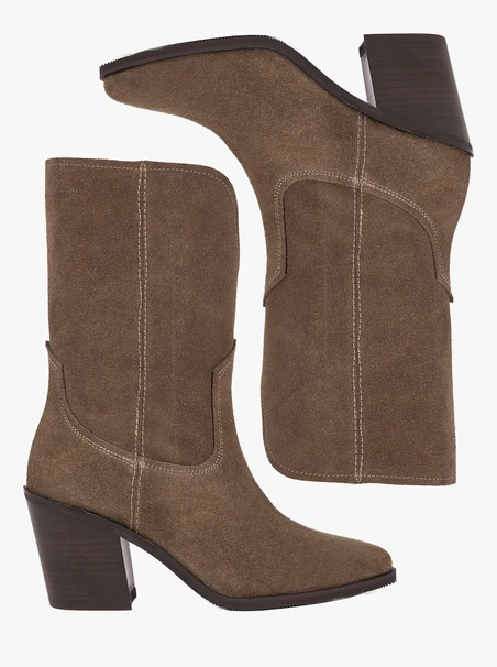Dunkelbeige höhere Velourslederstiefel